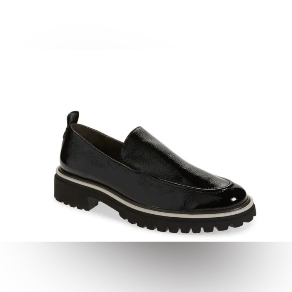 Paul Green Naomi Platform Loafer Black Crinkled Patent size:5.5/8 NWT